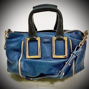 Chloe Blue and Black Crossbody Bag with Gold Accents